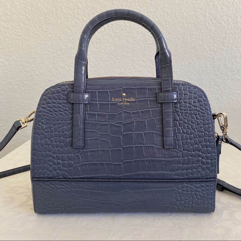 Kate Spade gray Riverside Street Croc 2 way bag
